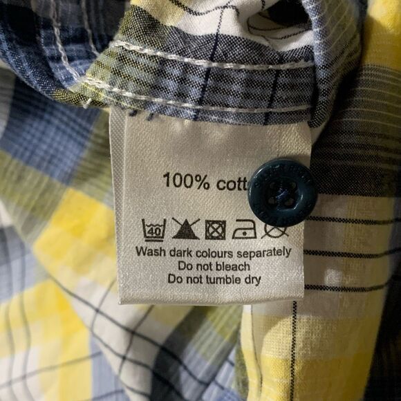 Silver Eight Mens L Button Front Plaid Shirt Blue Yellow Short‎ Sleeve Cotton - Picture 3 of 6